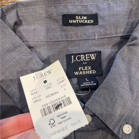 NWT J.Crew Factory Men's L Slim Untucked Flex Casual Shirt Montclair Navy L0461 - Picture 3 of 8